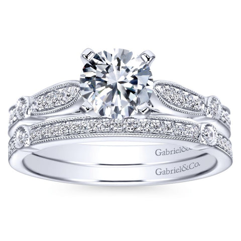 Gabriel Bridal Collection White Gold Diamond Straight Petite Channel Engagement Ring with Cathedral Setting (0.17 ctw)