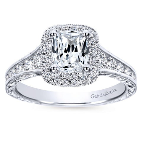Gabriel Bridal Collection White Gold Diamond Halo Channel and Milgrain Engagement Ring (0.67 ctw)