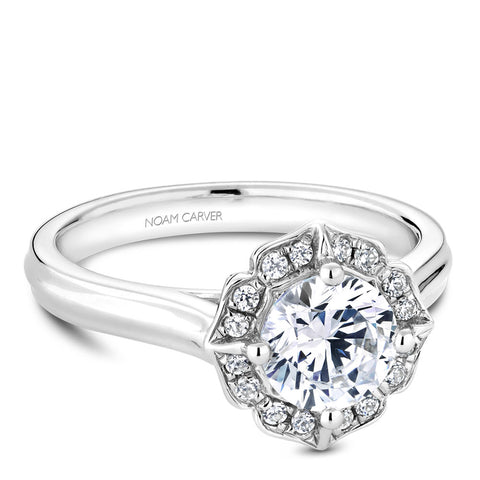 Noam Carver White Gold Engagement Ring with Floral Halo (0.11 CTW)