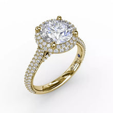 Load image into Gallery viewer, FANA Seamless Pavé Diamond Double Halo Engagement Ring Gold