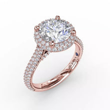 Load image into Gallery viewer, FANA Seamless Pavé Diamond Double Halo Engagement Ring Rose