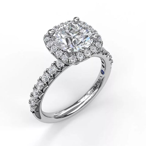 FANA Classic Diamond Halo Engagement Ring with a Gorgeous Side Profile