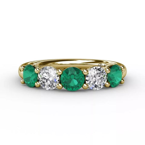 FANA Chunky Emerald and Diamond Shared Prong Anniversary Band