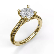Load image into Gallery viewer, FANA Round Cut Solitaire With Milgrain-Edged Band Gold