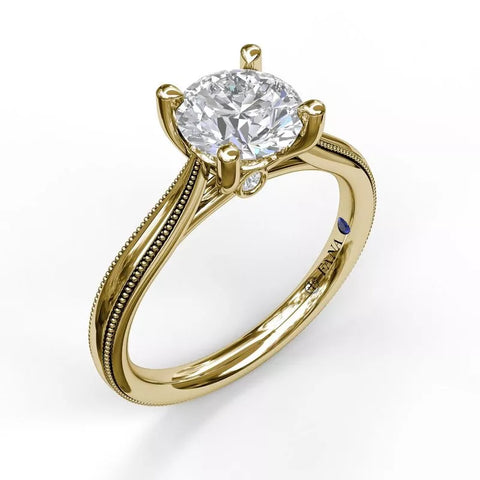 FANA Round Cut Solitaire With Milgrain-Edged Band Gold