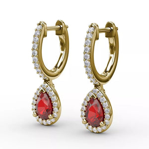 Fana 14K Gold Diamond & Pear Shaped Ruby Earrings