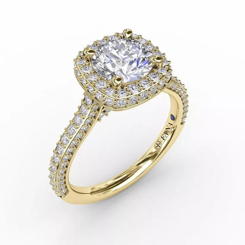 FANA Cushion-Shaped Waterfall Halo Engagement Ring Setting With Pavé Band