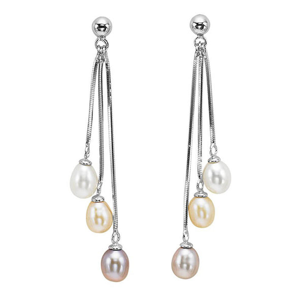 Tri-Pearl Dangle Earrings
