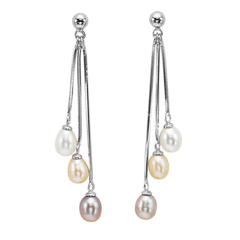 Tri-Pearl Dangle Earrings