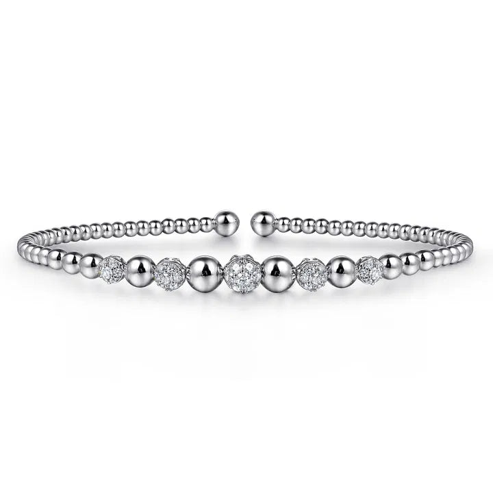 Gabriel & Co. 14K White Gold Bujukan Bead Cuff Bracelet with Pave Diamond Stations