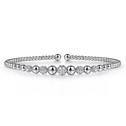 Gabriel & Co. 14K White Gold Bujukan Bead Cuff Bracelet with Pave Diamond Stations