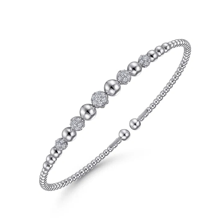 Gabriel & Co. 14K White Gold Bujukan Bead Cuff Bracelet with Pave Diamond Stations