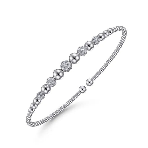 Gabriel & Co. 14K White Gold Bujukan Bead Cuff Bracelet with Pave Diamond Stations