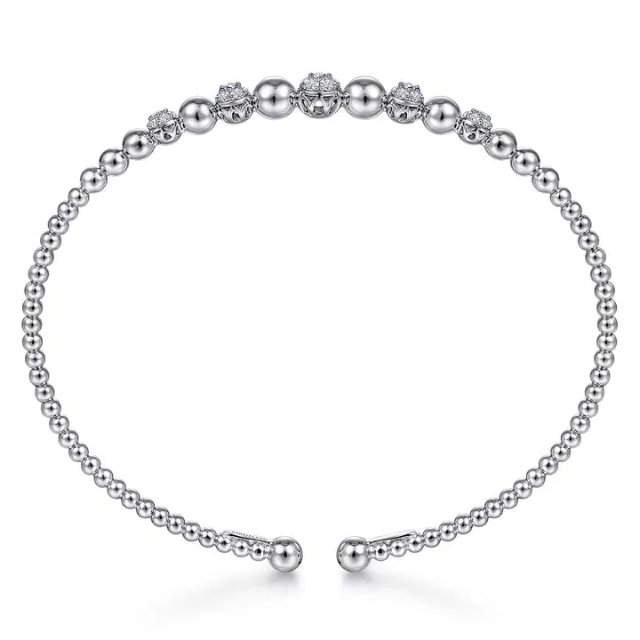 Gabriel & Co. 14K White Gold Bujukan Bead Cuff Bracelet with Pave Diamond Stations