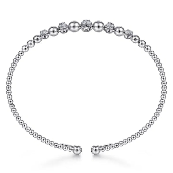 Gabriel & Co. 14K White Gold Bujukan Bead Cuff Bracelet with Pave Diamond Stations
