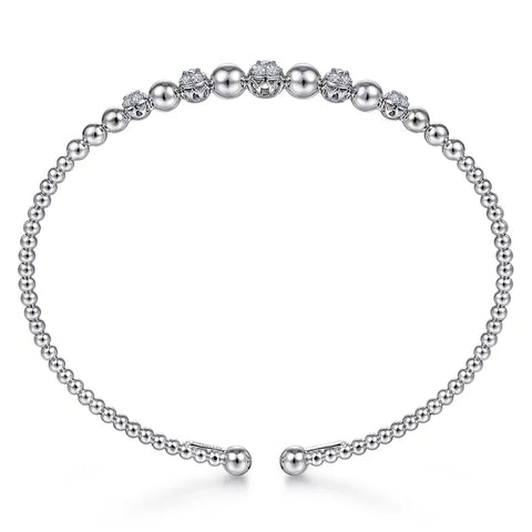 Gabriel & Co. 14K White Gold Bujukan Bead Cuff Bracelet with Pave Diamond Stations