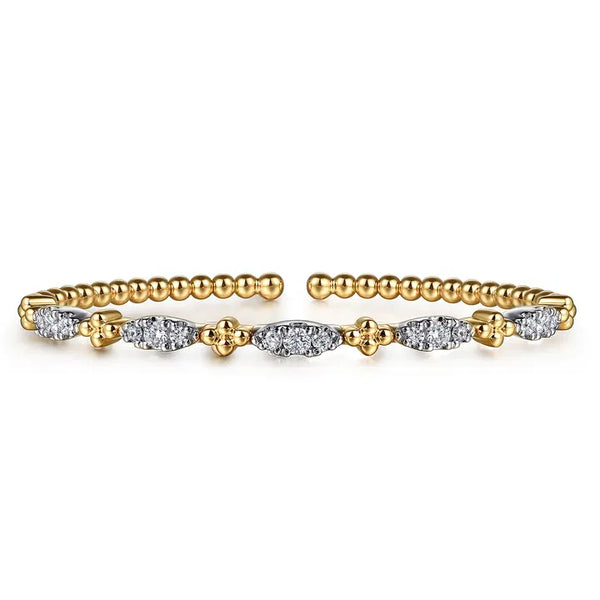 Gabriel & Co. 14K White Yellow Gold Bujukan Beads and Diamond Station Split Bangle Bracelet