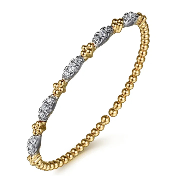 Gabriel & Co. 14K White Yellow Gold Bujukan Beads and Diamond Station Split Bangle Bracelet
