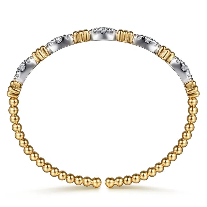 Gabriel & Co. 14K White Yellow Gold Bujukan Beads and Diamond Station Split Bangle Bracelet