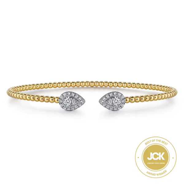 Gabriel & Co. 14K White and Yellow Gold Diamond Pear Shape Bujukan Bangle