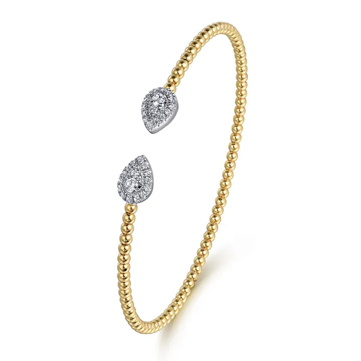 Gabriel & Co. 14K White and Yellow Gold Diamond Pear Shape Bujukan Bangle