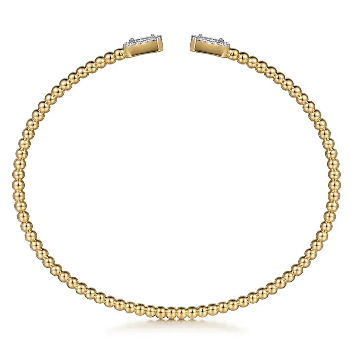Gabriel & Co. 14K Yellow Gold Bujukan Open Cuff Bracelet with Diamond Baguettes