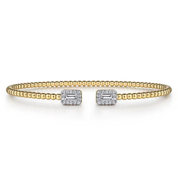 Gabriel & Co. 14K Yellow Gold Bujukan Open Cuff Bracelet with Diamond Baguettes