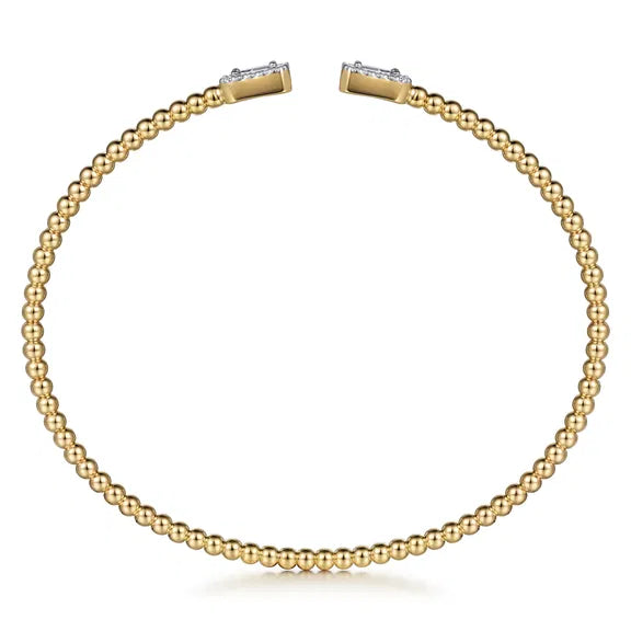 Gabriel & Co. 14K Yellow Gold Bujukan Open Cuff Bracelet with Diamond Baguettes