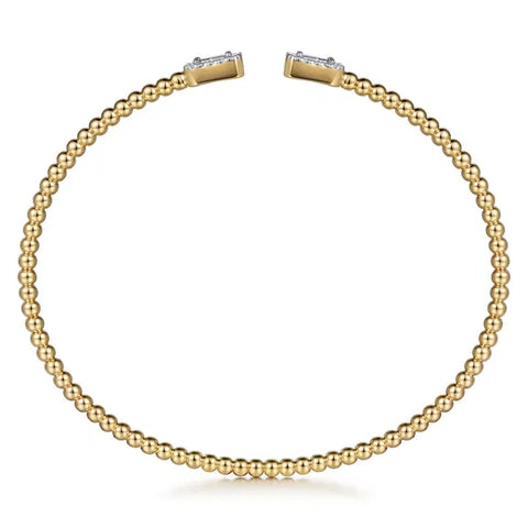 Gabriel & Co. 14K Yellow Gold Bujukan Open Cuff Bracelet with Diamond Baguettes