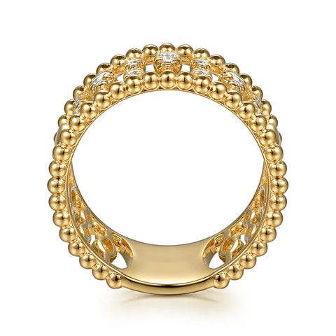 Gabriel & Co. 14K Yellow Gold Diamond and Bujukan Beads Wide Band Ring