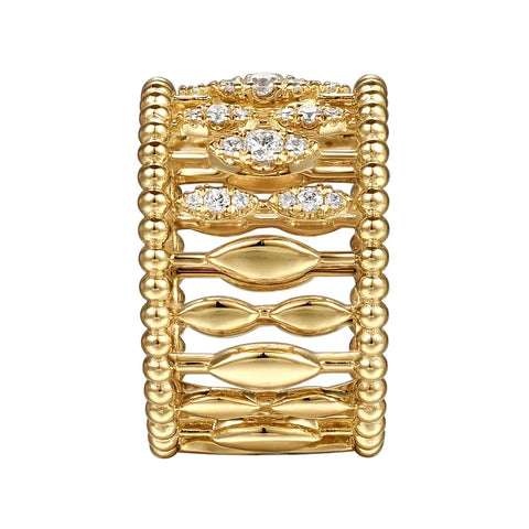 Gabriel & Co. 14K Yellow Gold Diamond and Bujukan Beads Wide Band Ring