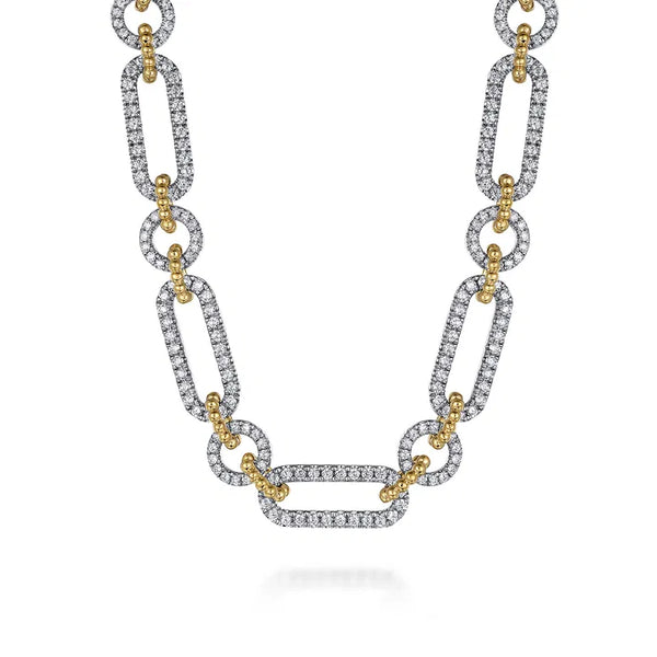 Gabriel & Co. 14K Yellow-White Chain Pave Link Necklace