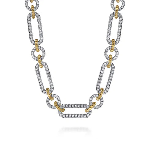 Gabriel & Co. 14K Yellow-White Chain Pave Link Necklace