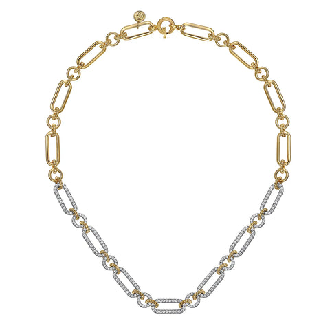 Gabriel & Co. 14K Yellow-White Chain Pave Link Necklace