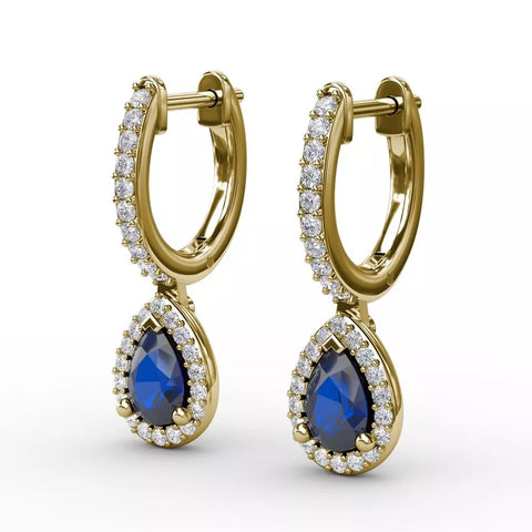 FANA 14K Gold Diamond & Sapphire Petite Teardrop Hoop Earrings