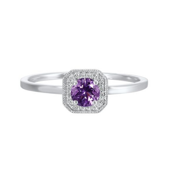 White Gold Diamond and Created Alexandrite Gemstone Ring