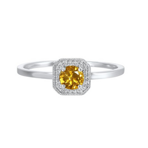 White Gold Diamond and Citrine Gemstone Ring
