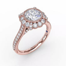 Load image into Gallery viewer, FANA Vintage Scalloped Halo Engagement Ring With Milgrain Details Rose