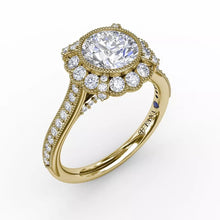 Load image into Gallery viewer, FANA Vintage Scalloped Halo Engagement Ring With Milgrain Details Gold