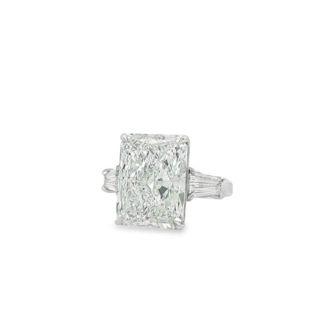 10.38 ct Radiant with Tapered Baguette Sides in Platinum Three-Stone Ring