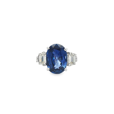 6.90CTW Oval Blue Sapphire Diamond Ring set in 18K White Gold