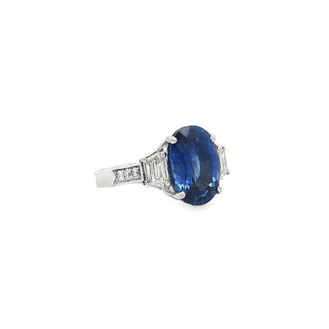 6.90CTW Oval Blue Sapphire Diamond Ring set in 18K White Gold