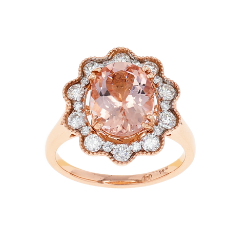 14K Rose Gold Morganite & Diamond Ring 3.62TGW