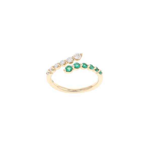 Vlora Adella Collection Diamond and Emerald Open Wrap Bypass Ring