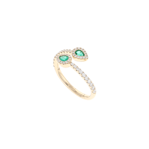 Vlora Adella Collection Diamond Wrapped Pear Emerald Bypass Ring
