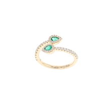 Load image into Gallery viewer, Vlora Adella Collection Diamond Wrapped Pear Emerald Bypass Ring