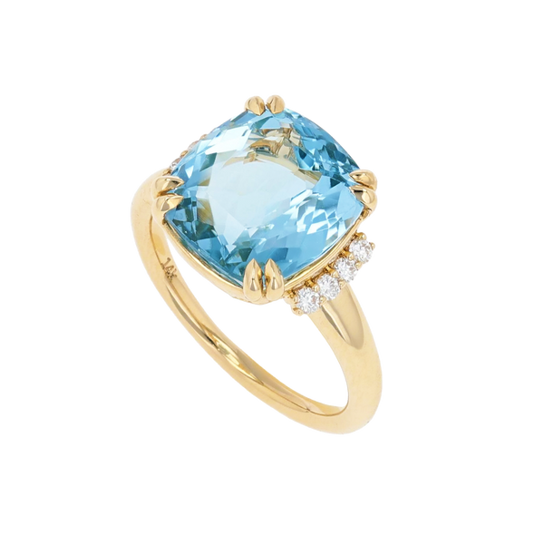 Vlora 14K Yellow Gold Blue Topaz & Diamond Ring