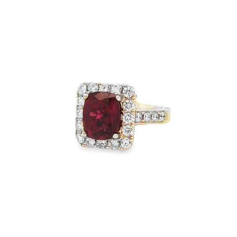2.55CT Oval Cut Ruby with 2.16CTW Round Diamond Halo Ring set in 18K White Gold