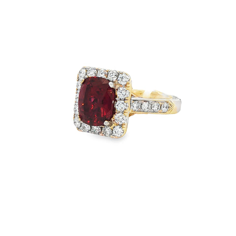 2.55CT Oval Cut Ruby with 2.16CTW Round Diamond Halo Ring set in 18K White Gold