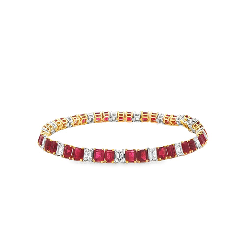 7.62 ctw Red Beryl & Diamond Line Bracelet in 18K Yellow Gold & Platinum, 7